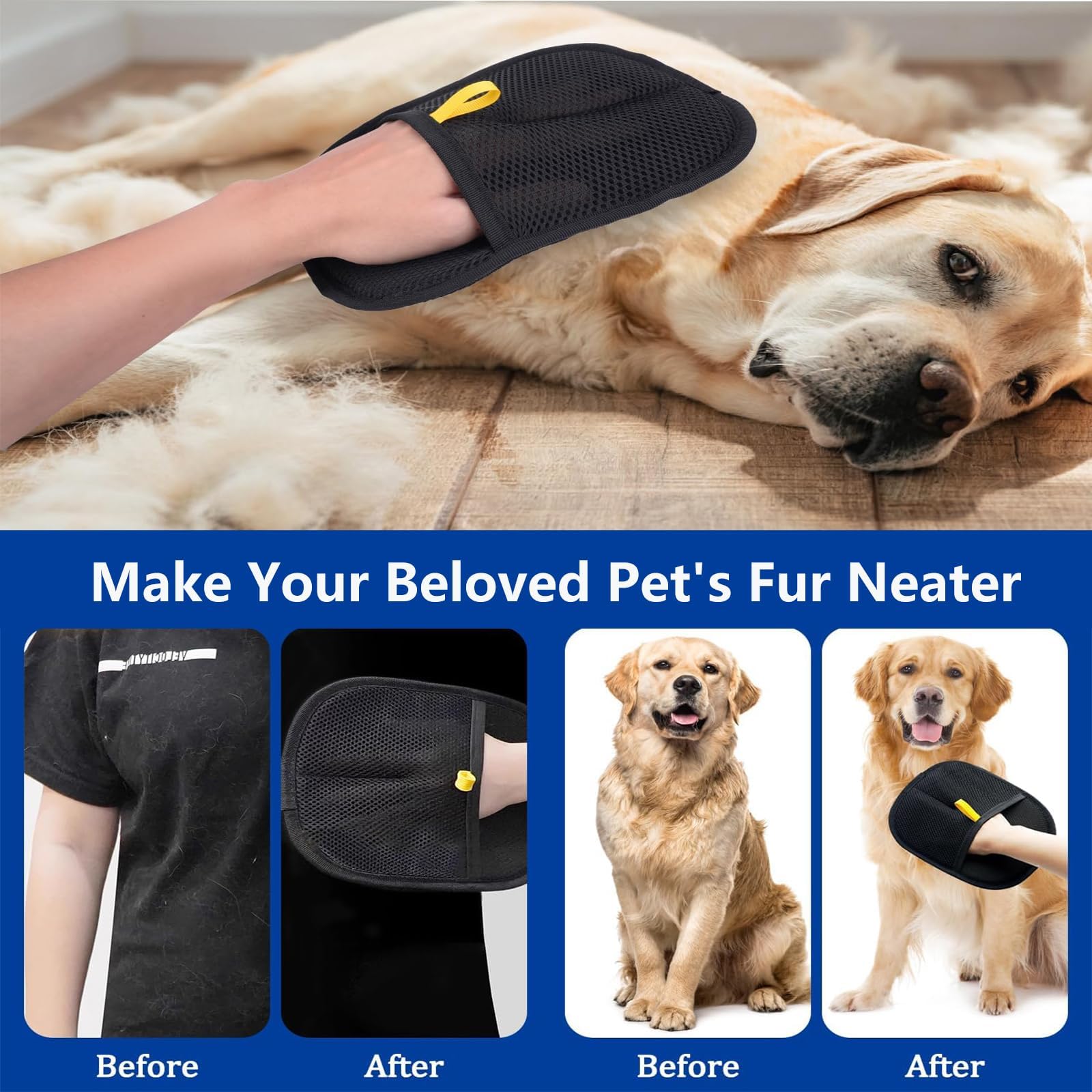 DtgEcd 3Pcs Cat Grooming Glove, Static Removal Gloves Pet Hair, Dog Washing Gloves, Double Sided Pet Grooming Gloves - Image 4