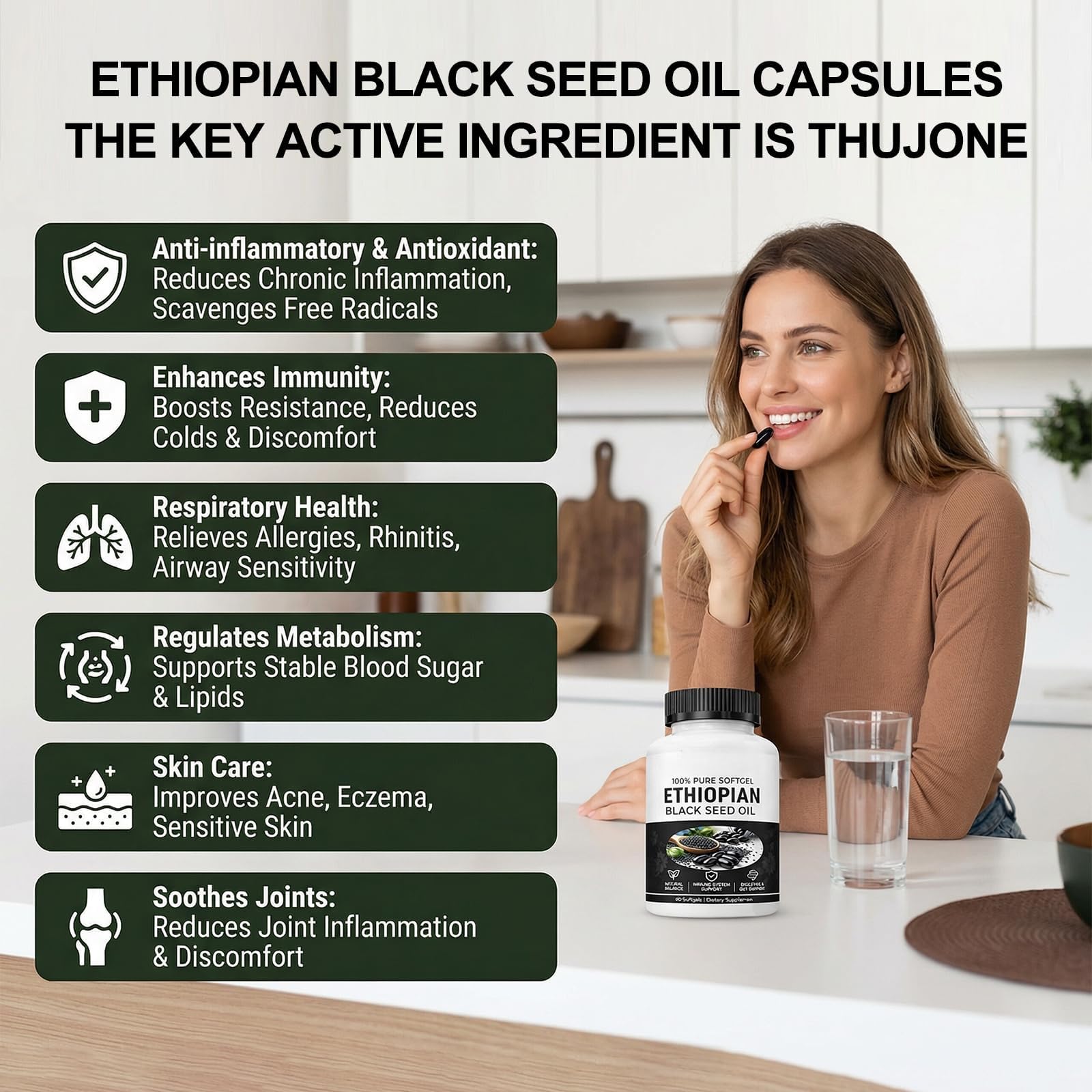 Ethiopian Black Seed Oil Capsules,Purely Nutrient Black Cumin Seed Oil from Nigella Sativa, Non-GMO Black Seed Oil Supplement Organic Cold Pressed, Easy-to-Swallow Softgels for Daily Wellness (1 Pack) — view 2