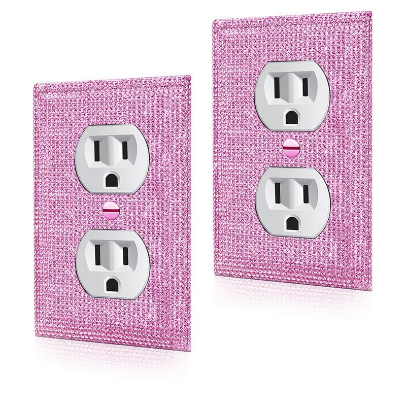 Image of 2 Pcs Shiny Pink Rhinestones Switch Plates And Outlet Covers Wall Plates Light Switch Cover Decorative Outlet Covers