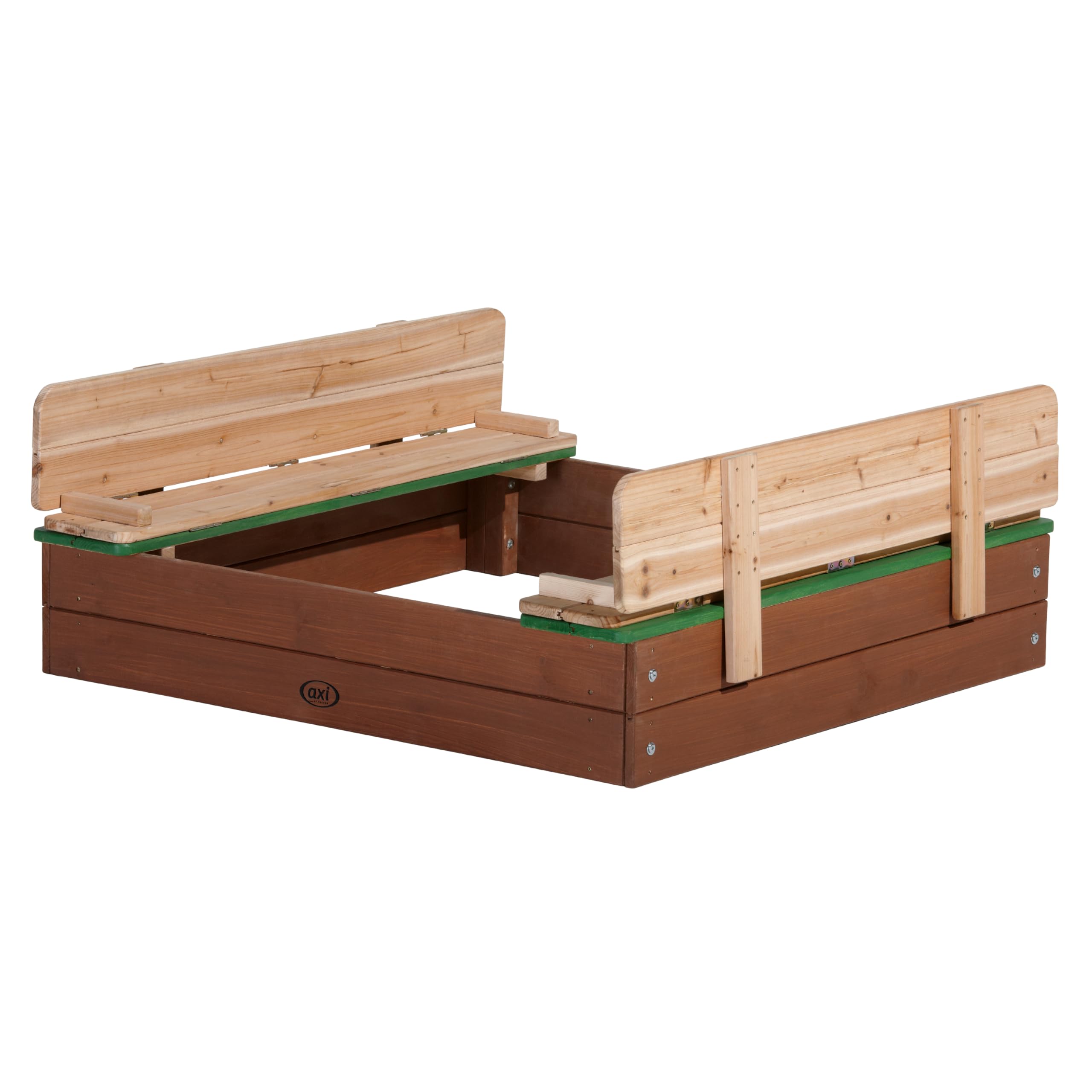 Axi Ella Bac À Sable Enfant - 100 X 95 Cm | Bac À Sable pour Enfants en Bois avec Couvercle Marron & Vert
