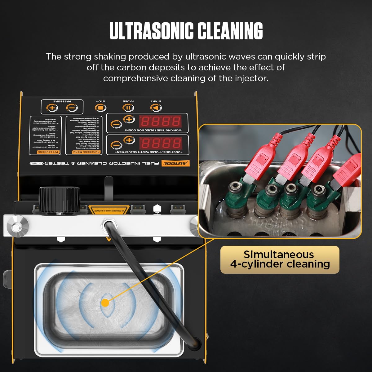 AUTOOL CT150 Machine de Nettoyage d'injecteur à Ultrasons de Voiture 220V, Nettoyeur Testeur Détecteur d'injecteur de Carburant Diesel Essence Moteur avec 4 Cylindres pour Automobile Moto (EU Plug)