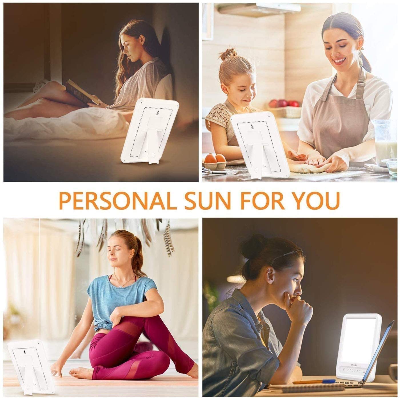 Lámpara de terapia de luz, luz de terapia luminosa LED - UV Free 10000 LUX, función de temporizador, control táctil con 3 niveles de brillo ajustable, soporte ajustable, función de memoria, par