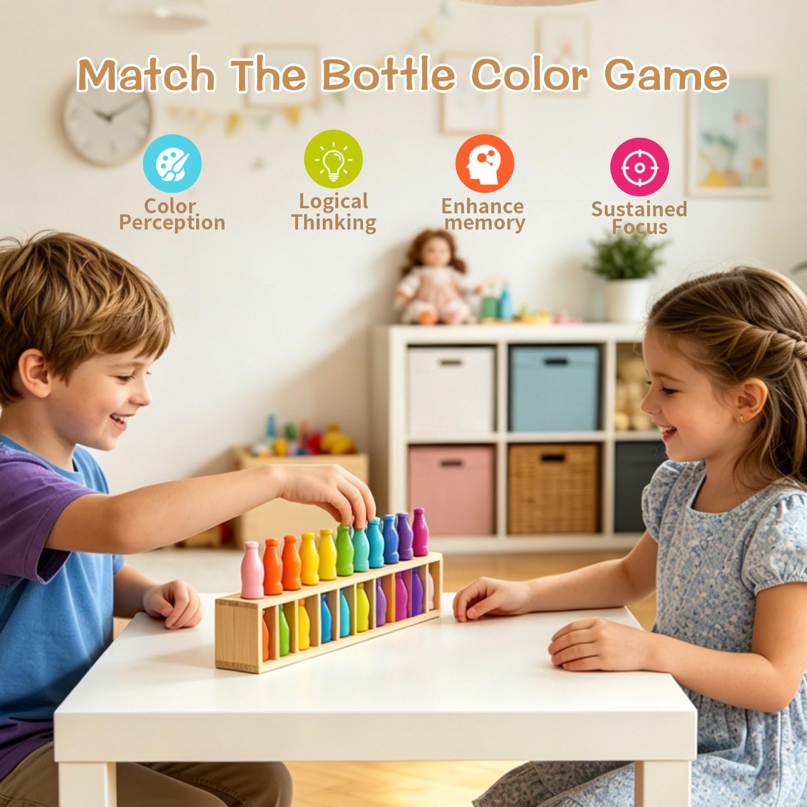 iuuoi Juego de combinación de memoria de color de botella, divertidos juegos de mesa familiares para niños y adultos, rompecabezas de 2 jugadores para niños y niñas a partir de 3 años, perfecto para