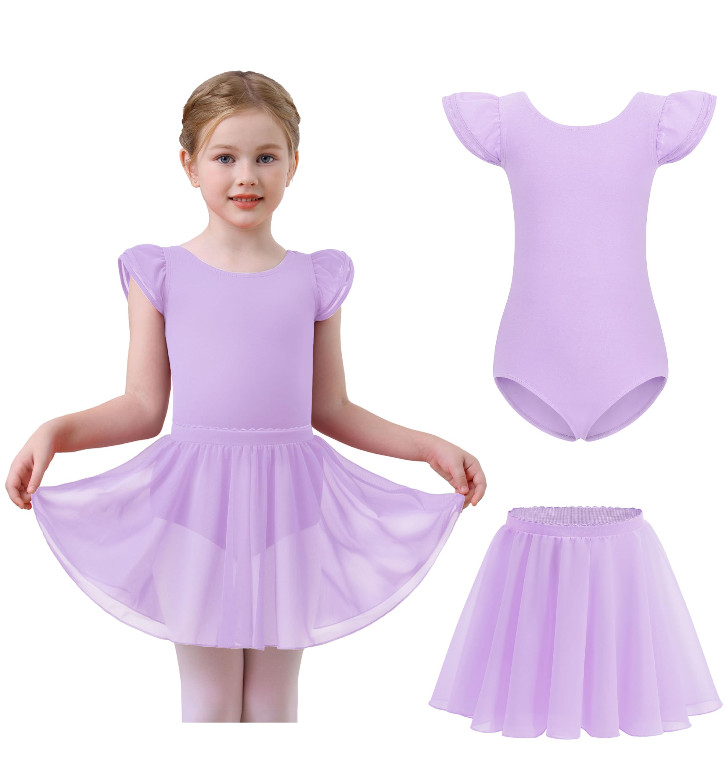 MdnMd Dance Ballet Leotard for Toddler Girls Dance Dress Tutu Swallowtail Skirt Flutter Sleeve