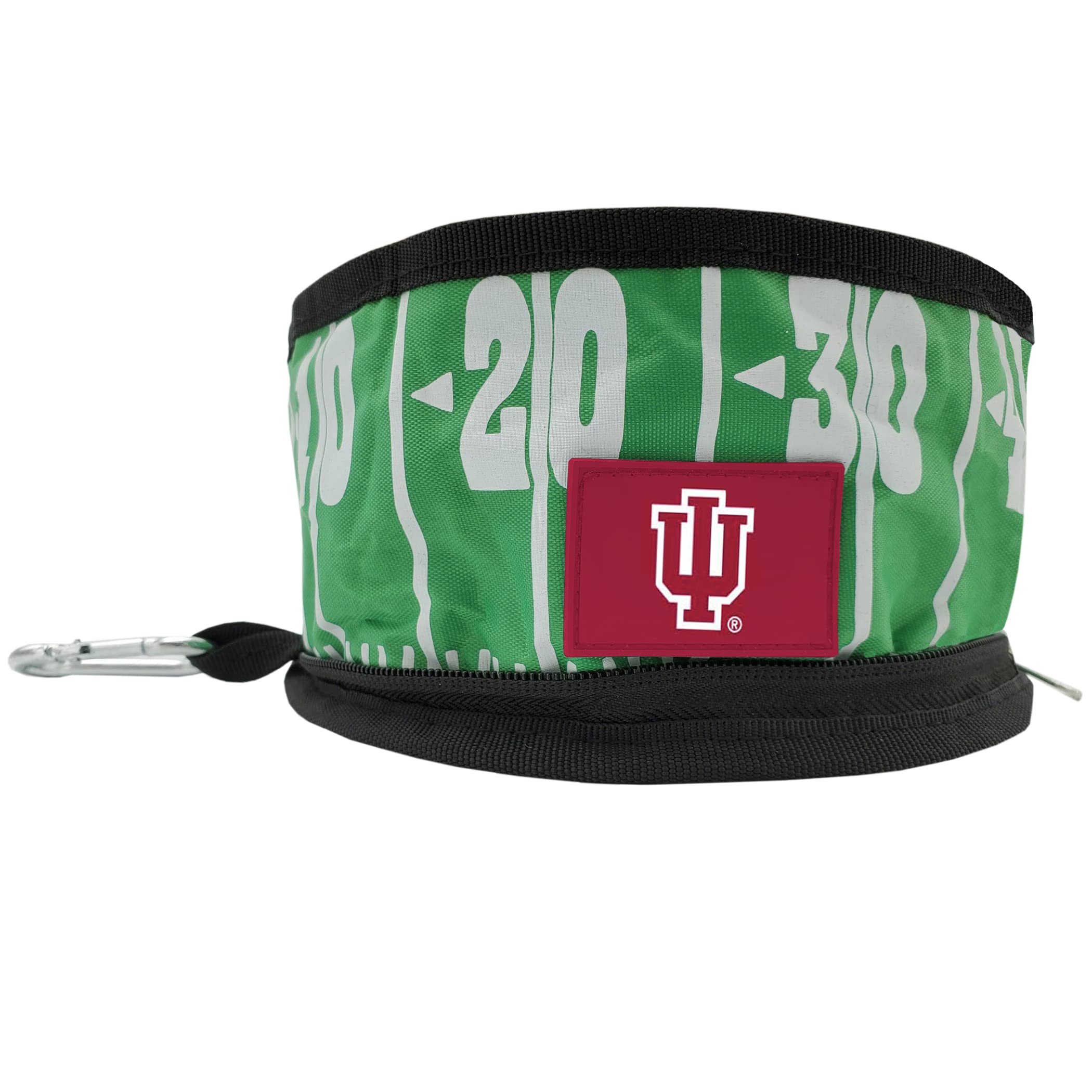 Pets First NCAA Indiana Hoosiers - Ciotola da viaggio pieghevole per cani e gatti, ciotola per cibo e acqua, leggera, a prova di perdite, per viaggi, con campo da calcio e design a grana di ciottoli