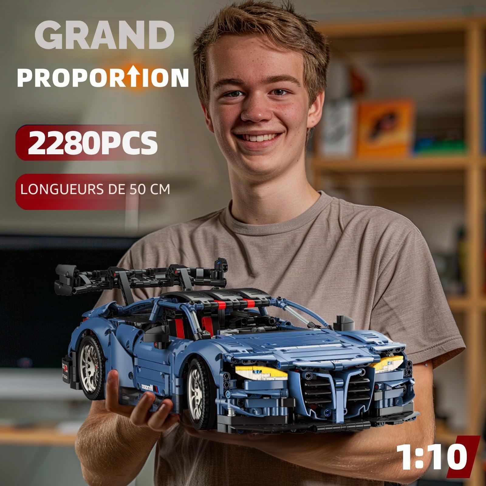 Kit de construction de voiture télécommandée,Voiture de course M4 Champion | compatible avec voiture Technic, avec moteur et batterie rechargeable Cadeaux adaptés aux adultes de 14 ans et plus-2280 PCS
