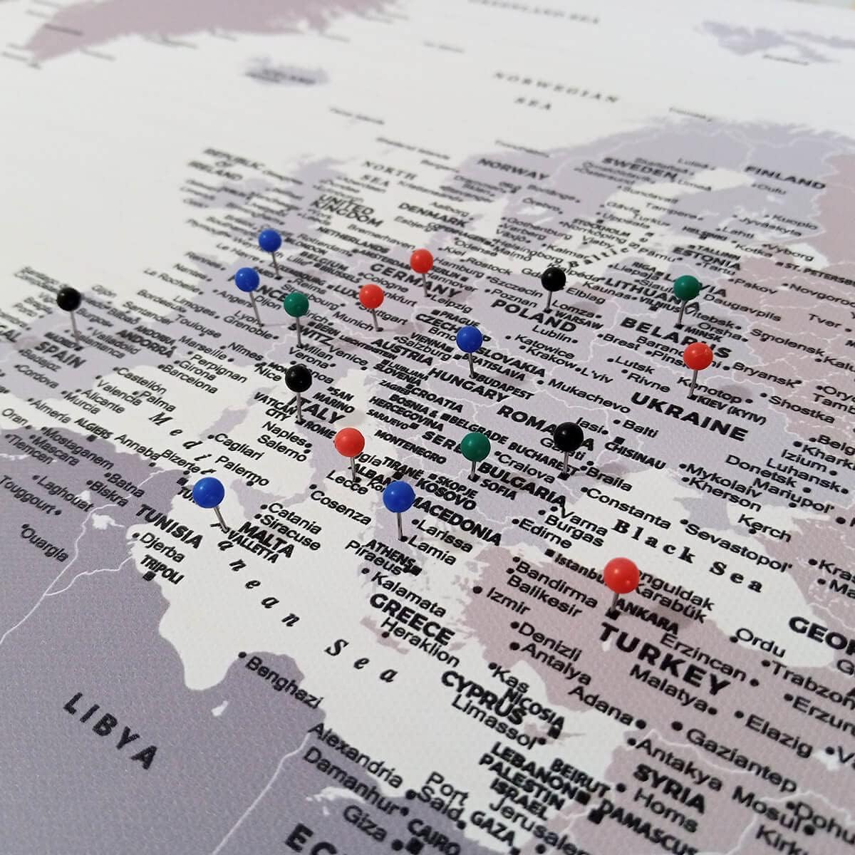 Spersonalizowane zabytki świata przypinka mapa - płótno sztuka zatoka mapa świata sztuka ścienna - szczegółowa mapa podróży z pinami - duży wydruk mapy świata - mapa świata tablica przypinana -