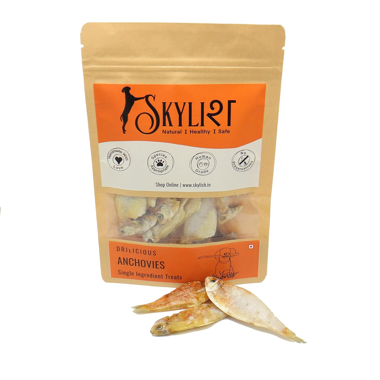 Skylish Anchovies 50g, Certified safe Whole fish Treats, High in Omega