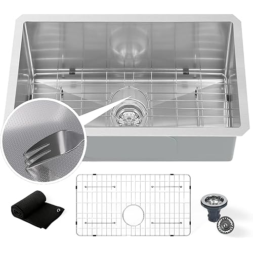 Undermount Embossed Kitchen Sink, 32x19”, Scratch-Resistant 3D Microbead Finish, Single Bowl Stainless Steel, 10" Deep, Easy-Clean