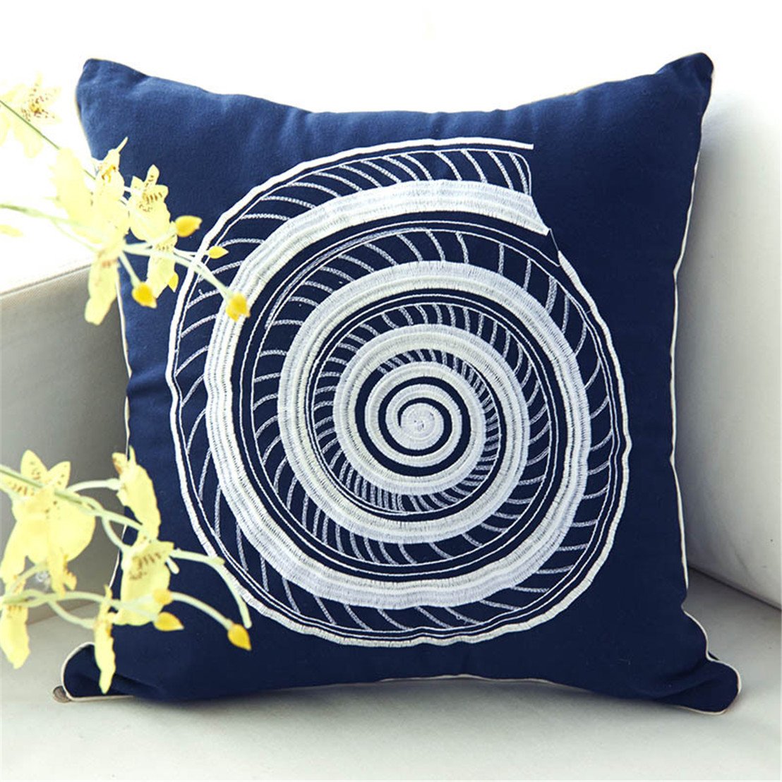 Mynse Mediterranean Style Pillow for Car Cushion Embroidered Conch Throw Pillows