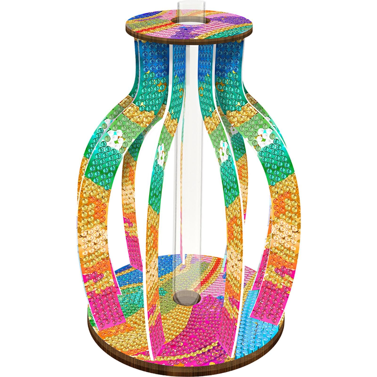 Wooden & Resin Diamond Painting Vase with Rhinestones, Tabletop Ornaments K