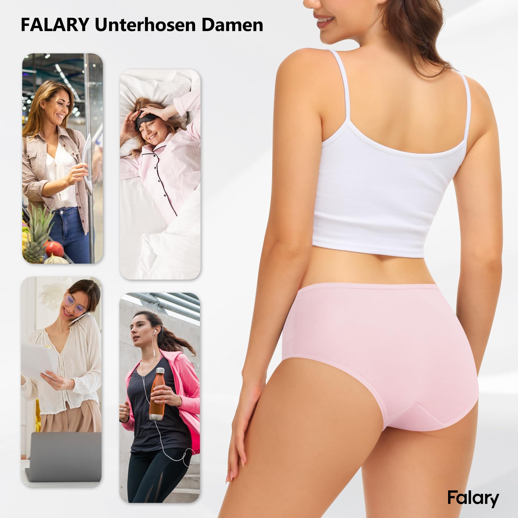 FALARY Mutande Donna 6 Pezzi, realizzate in Cotone Traspirante, a Vita Media e Stile Hipster. Intimo Comodo e Morbido per Donne.