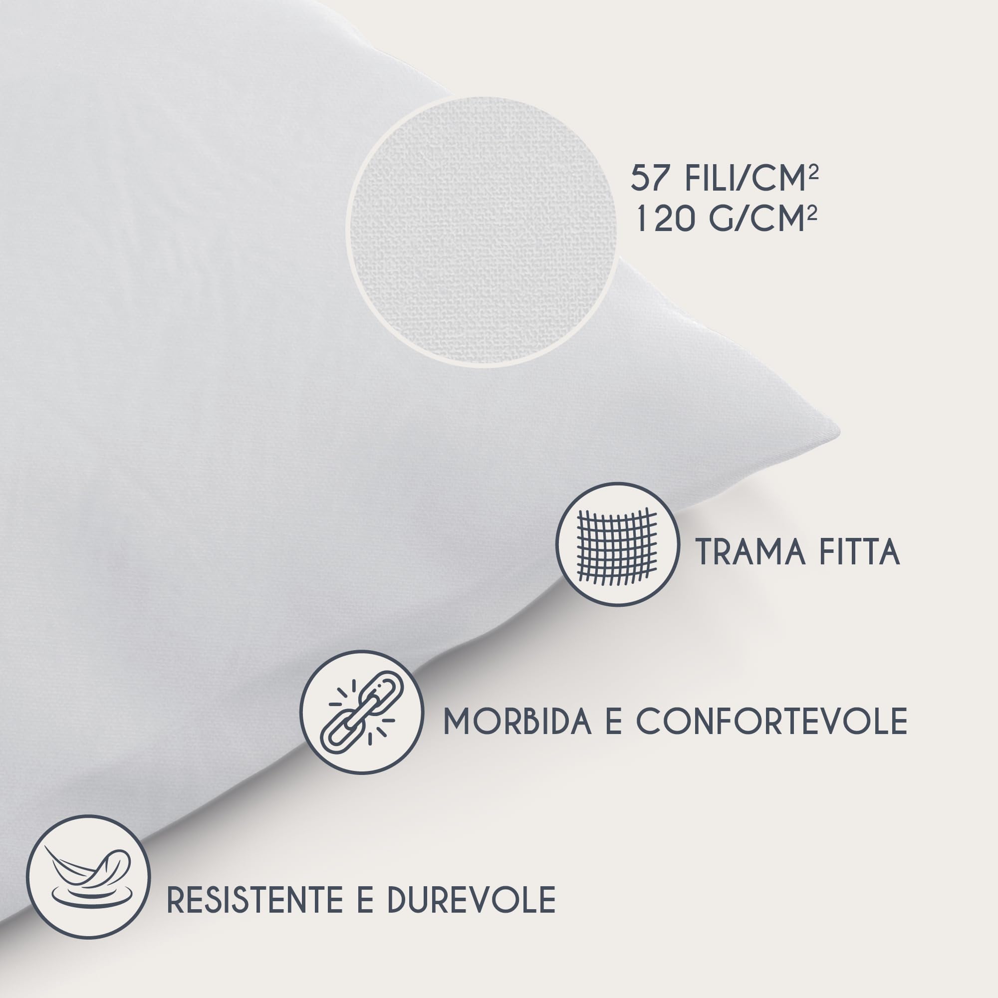 Dreamzie Federe 50x70 Cotone Rinforzato (Set da 2) - Bianco - Trama Fitta a 57 Fili/cm² - Federe Cuscini 50x70 cm - Federe Cuscino 50x70 Certificate Oeko Tex