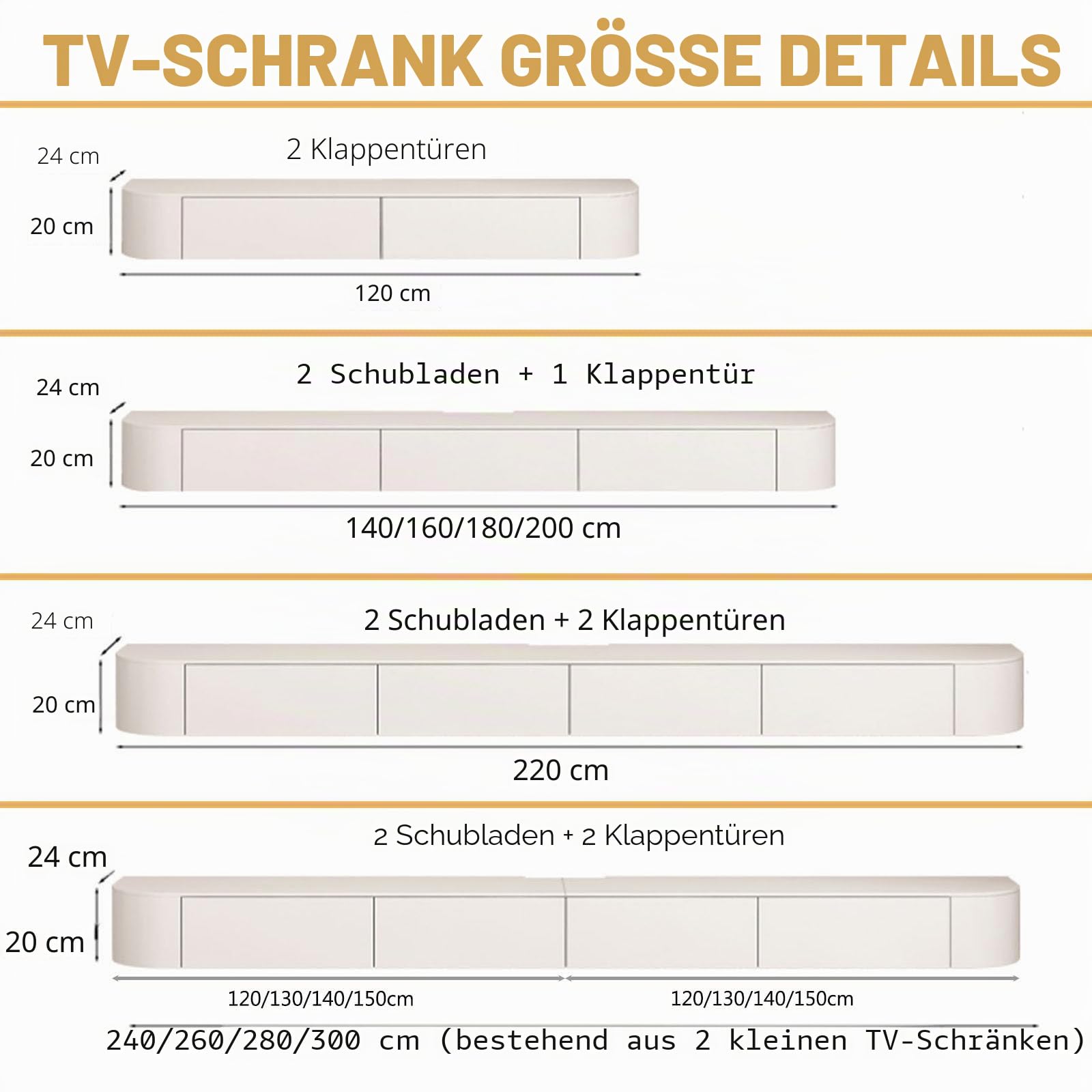zaqiming TV Schrank Hängend TV Lowboard mit 2 Schubladen Fernsehschrank für das Wohnzimmer und Schlafzimmer,Größen und Farben erhältlich