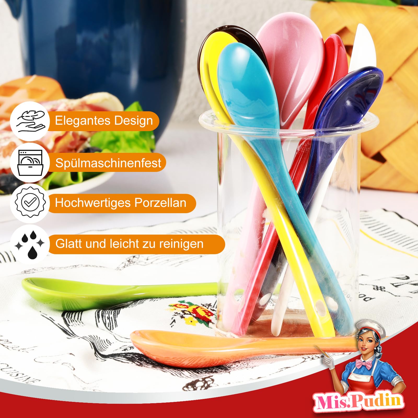 12 Stück Porzellan Eierlöffel Klein - Bunte Dessertlöffel 12cm Für Eier Tee Kaffee Honig (3 Farben)