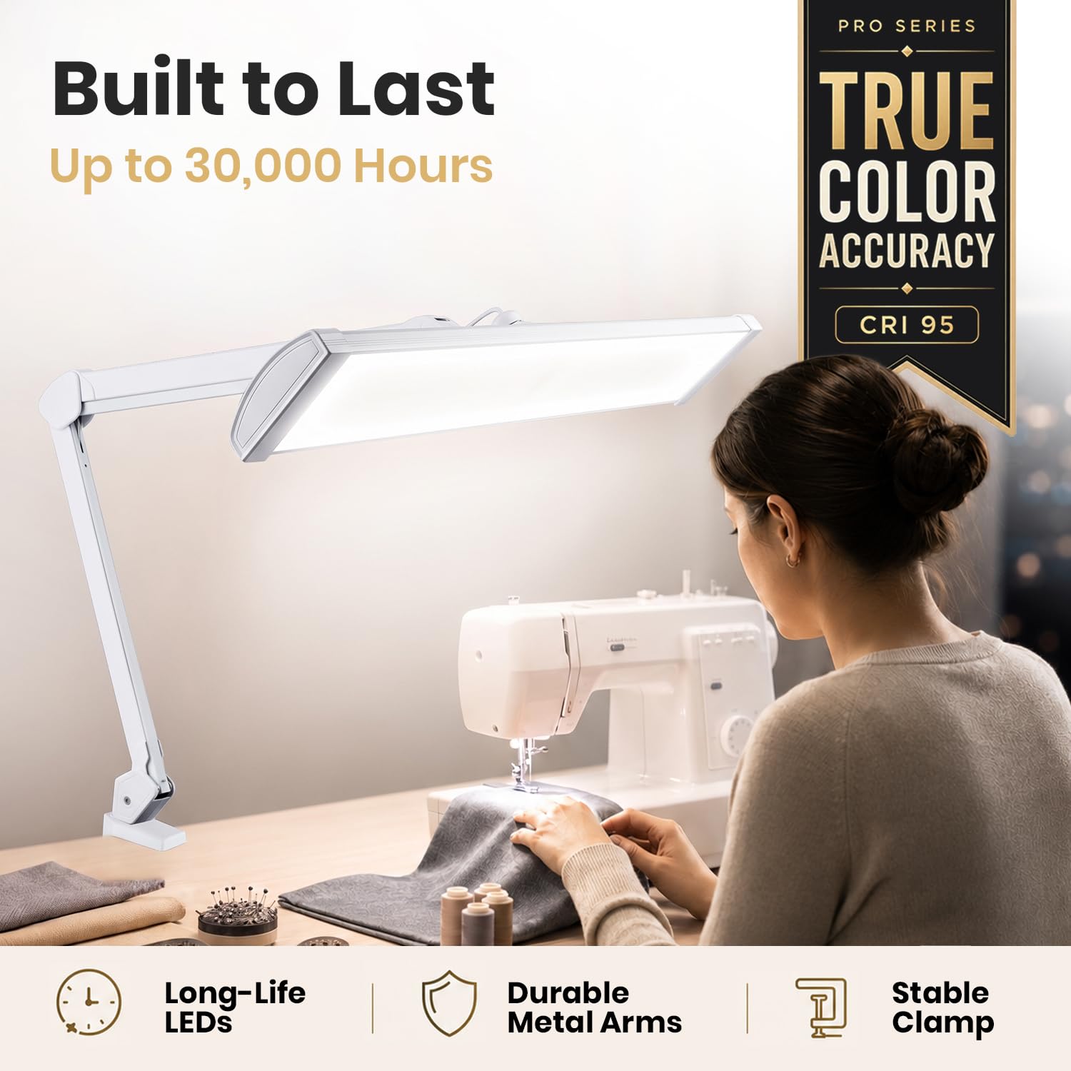 Neatfi Pro Series – Lampada da Lavoro LED Ultra da 3.500 Lumen, 45W Dimmerabile | Paralume Metallico Largo 66 cm | 5 Livelli di Luminosità e 3 Modalità di Luce (Bianco, Con CCT con Morsetto)