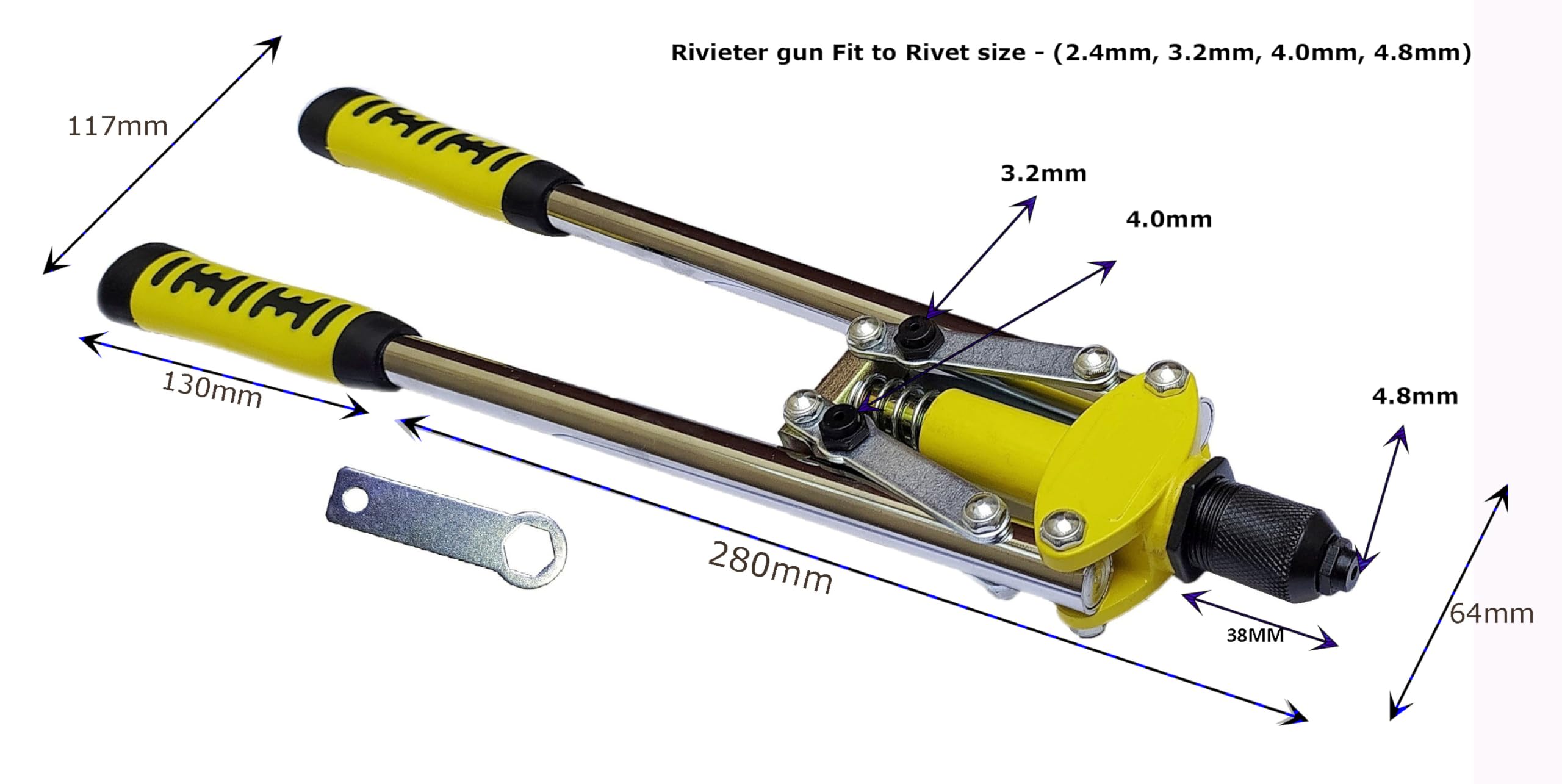 Inditrust 17inch 425mm Hand Riveter Gun, Riveting Tool Fast Hitting Rivet Gun with 5 type Pop Rivets and GLOVES (with 150 Rivets) 4
