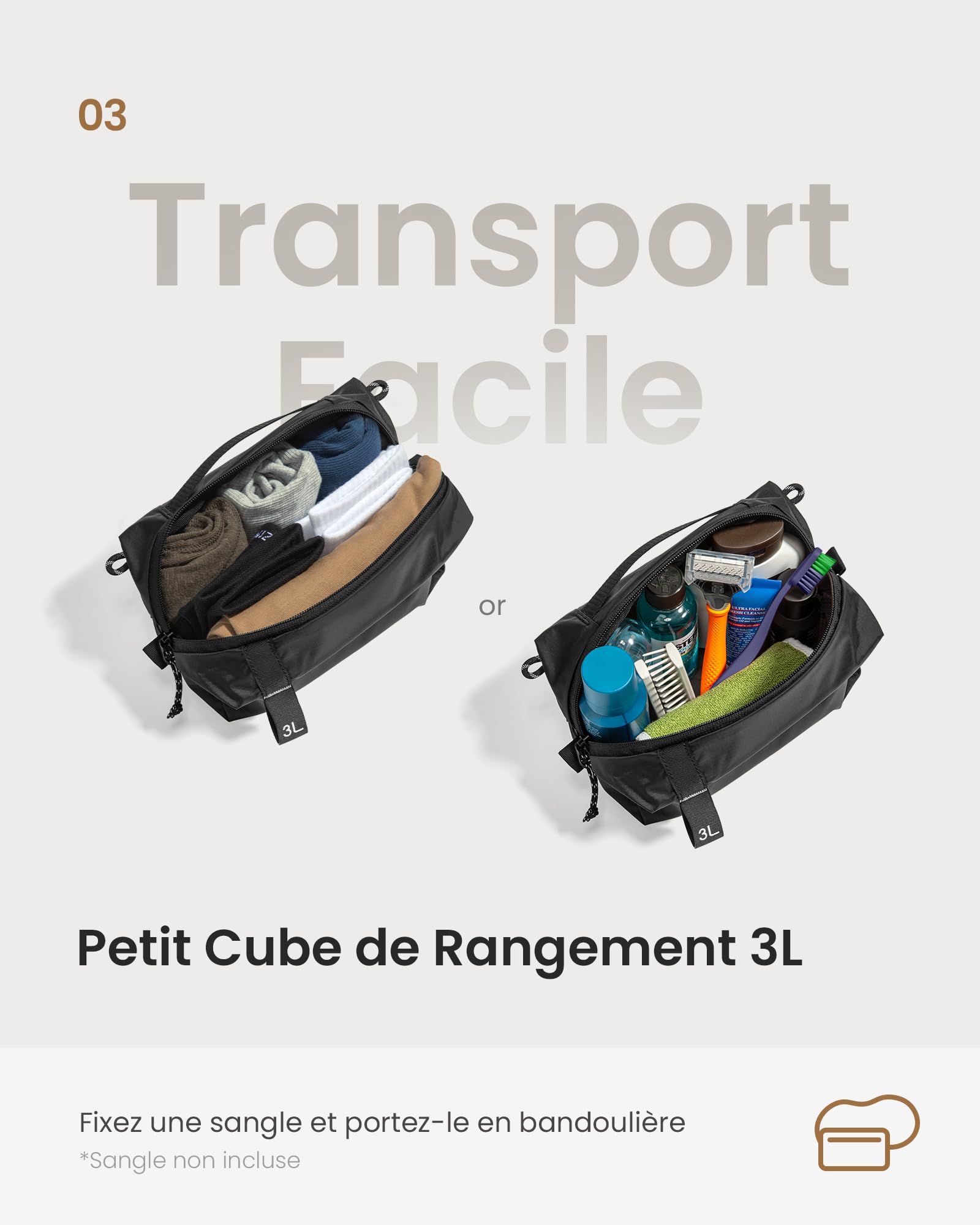 tomtoc Organisateur Valise 3 Pièces Sac de Compression Voyage Packing Cubes | Anti-odeurs, Sac Rangement Compartiment Valise Travel Essentials, Pochette de Accessoires de Voyage Organisateur Sac a Dos