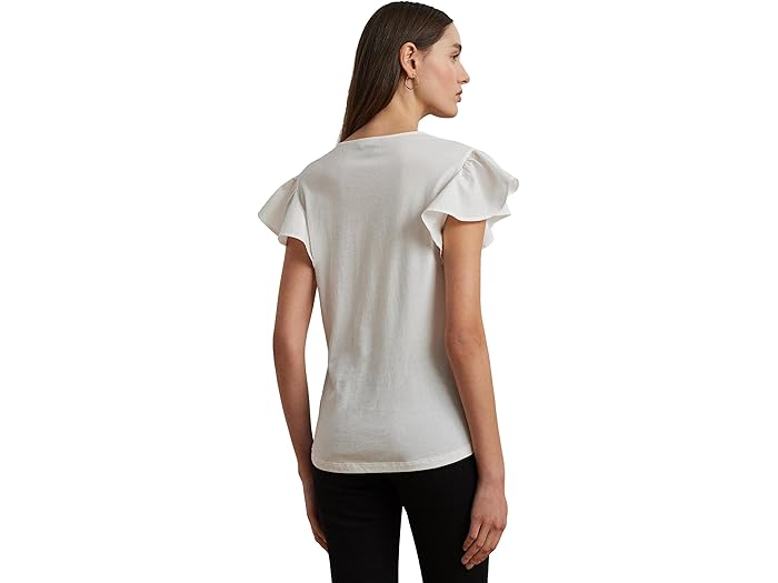Lace-trim Jersey Flutter-sleeve Tee - Image 3