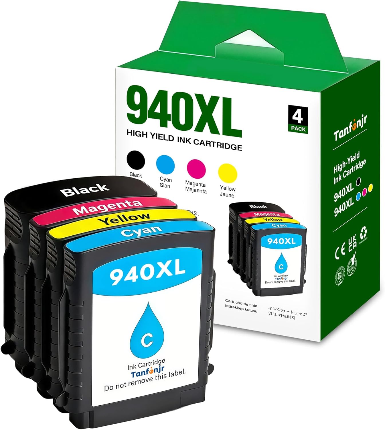 940XL Ink Cartridges Combo Pack Replacement for HP Ink 940XL 940 for OfficeJet Pro 8000 8500A 8500 A909a 8500A A910a Printers (4-Pack, 1Black/1Cyan/1Magenta/1Yellow)