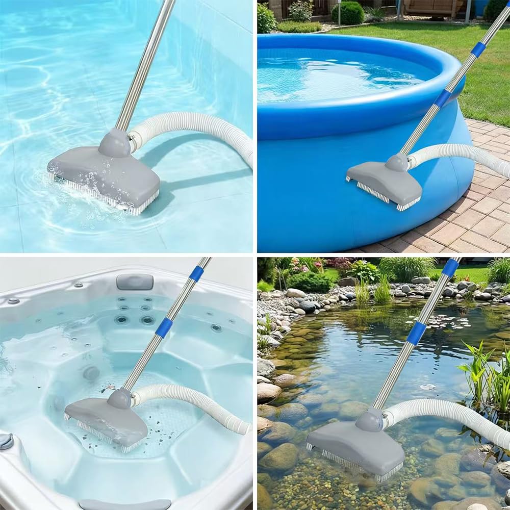 Nettoyeur de Sol de Piscine avec Tuyau Rétractable 350 cm, Aspirateur de Sol avec Tige Télescopique de 230 cm, pour Piscine, Etang, Jacuzzi, Salle de Bain et Spa