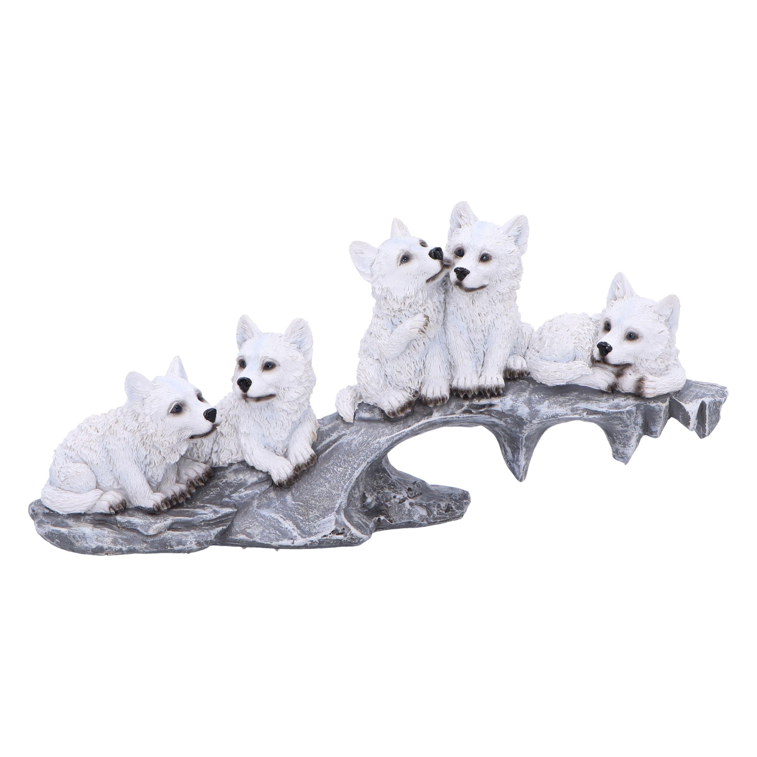 Nemesis Now Winter Litter Set of Wolves on Rock 25.7cm, Resin, White