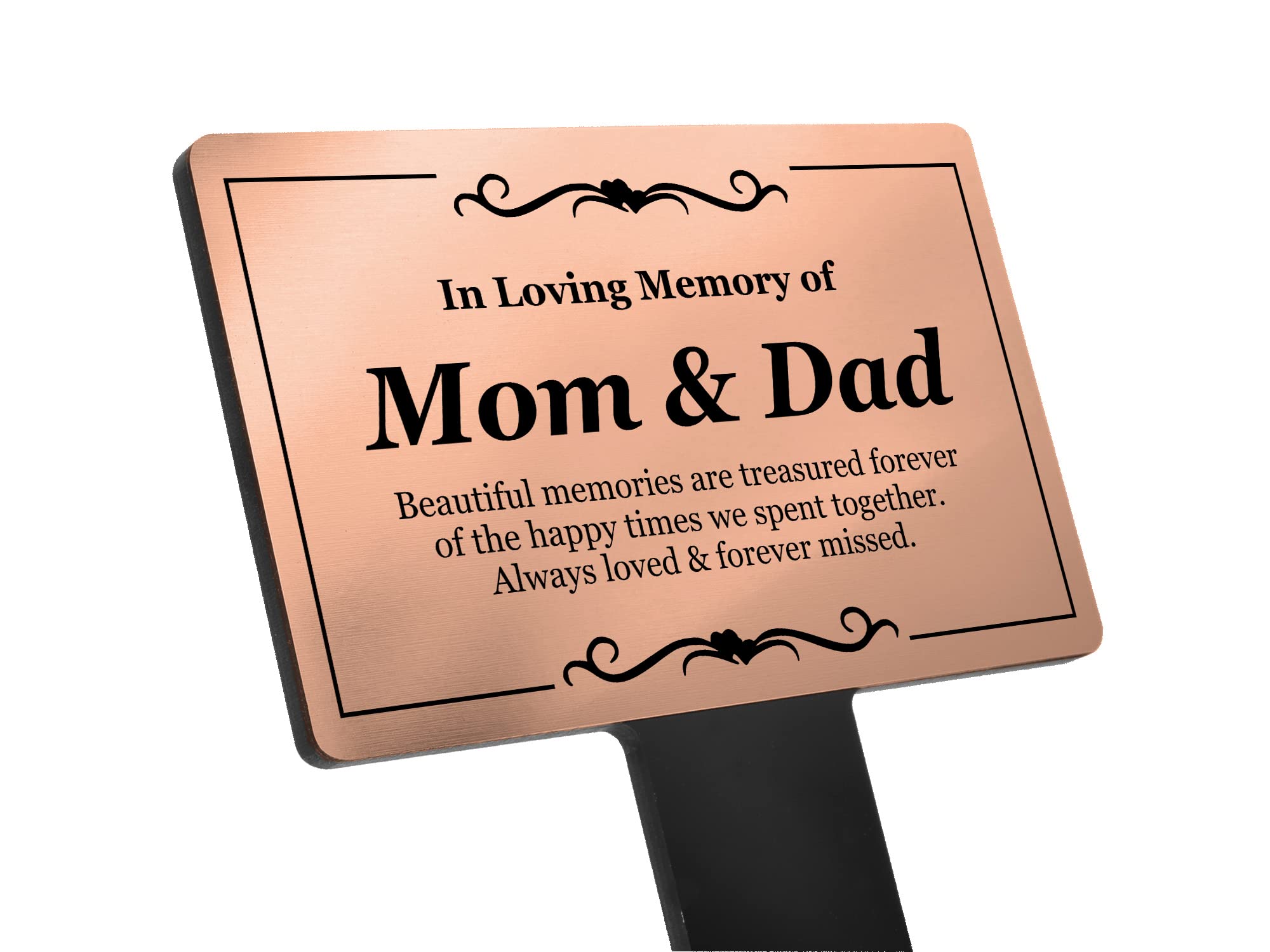 Origindesigned Copper Mum & Dad Memorial Remembrance Plaque - Ground Stake Grave Ornaments - And Black Acrylic, Weatherproof & Hardwearing, Outdoor, Grave Marker, Tribute, Plant Marker.