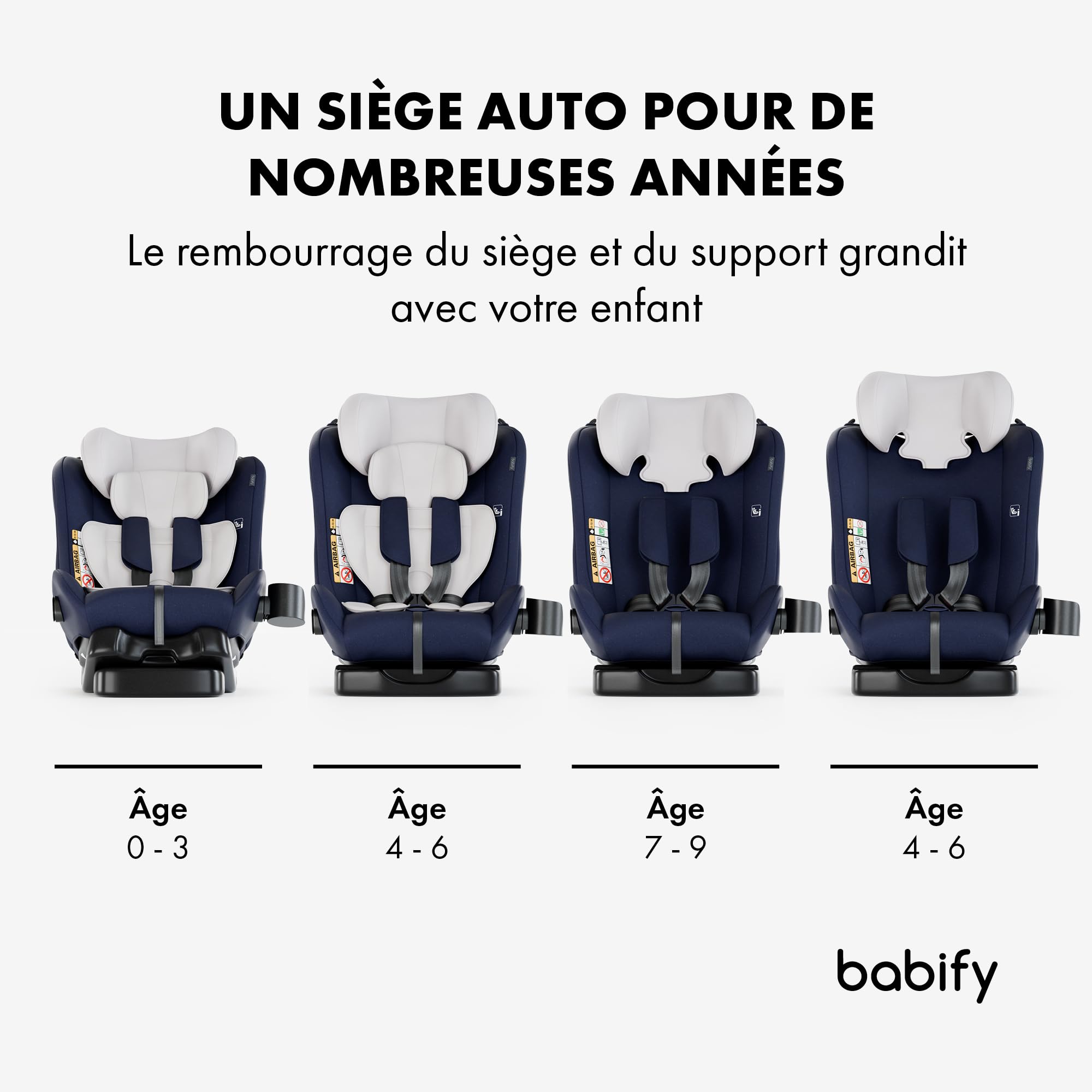 Babify Siege Auto Bebe pour Enfant de 40-150 cm, Siège Auto Bébé et Enfants 3 en 1, Sièges Auto Ergonomique, Réglable, Rehausseur Voiture Enfant, Siege Bebe de Voyage Confortable et Pratique, 5 Points