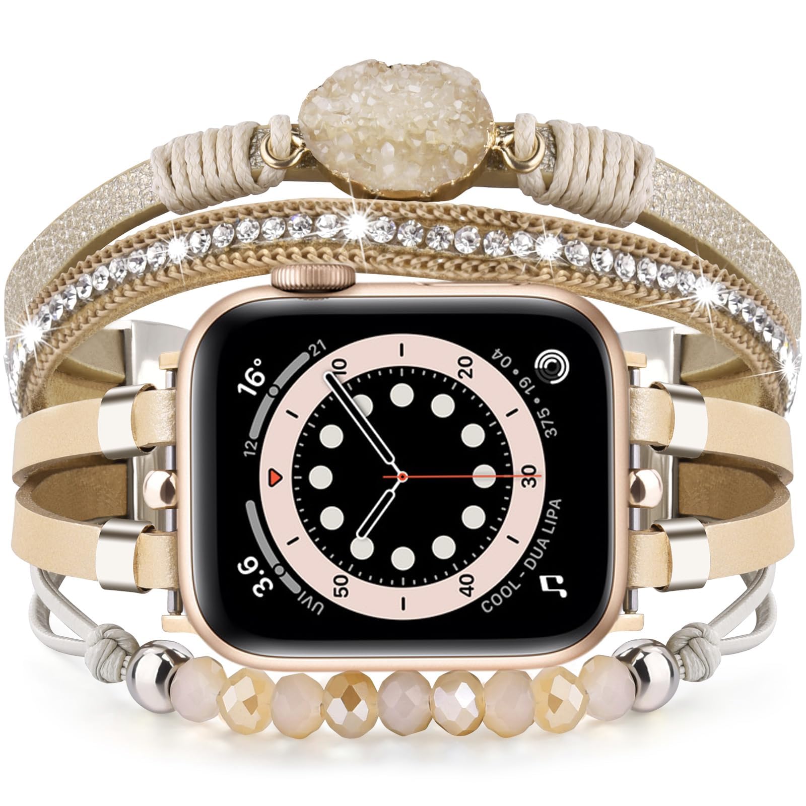 VISOOM Beaded Boho Bracelet Compatible for Apple Watch Band 46mm/45mm/44mm/42mm Series 10 9 8 7 SE Series 6/5/4 Women Leather Fashion Cute Handmade