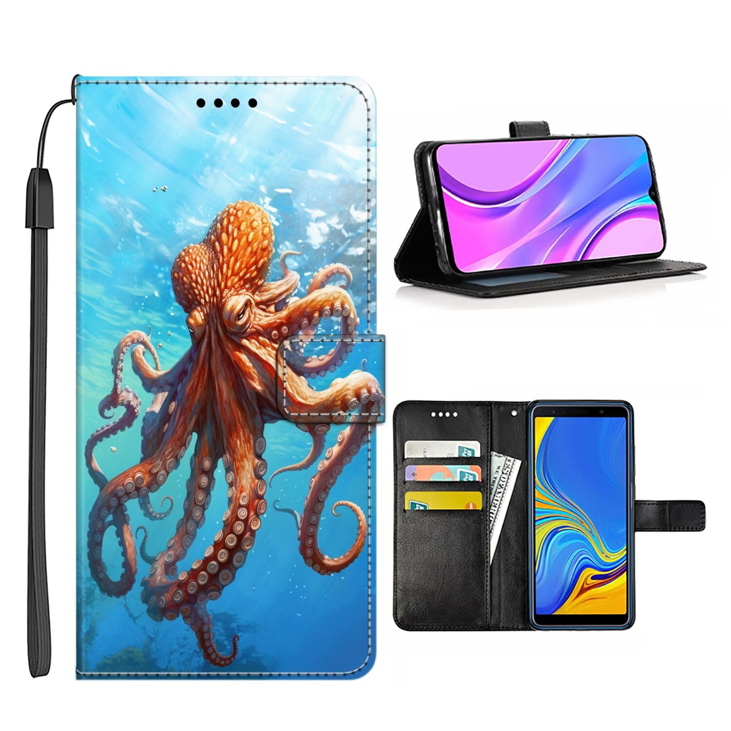 XiooliaWallet Case for Moto E5 E5 Play E6 E6S E6 Play E4 Plus E7 E7 Power E7 Plus S30 Pro with Octopus-BQ149 TPU Leather Card Holder Case Multicolor