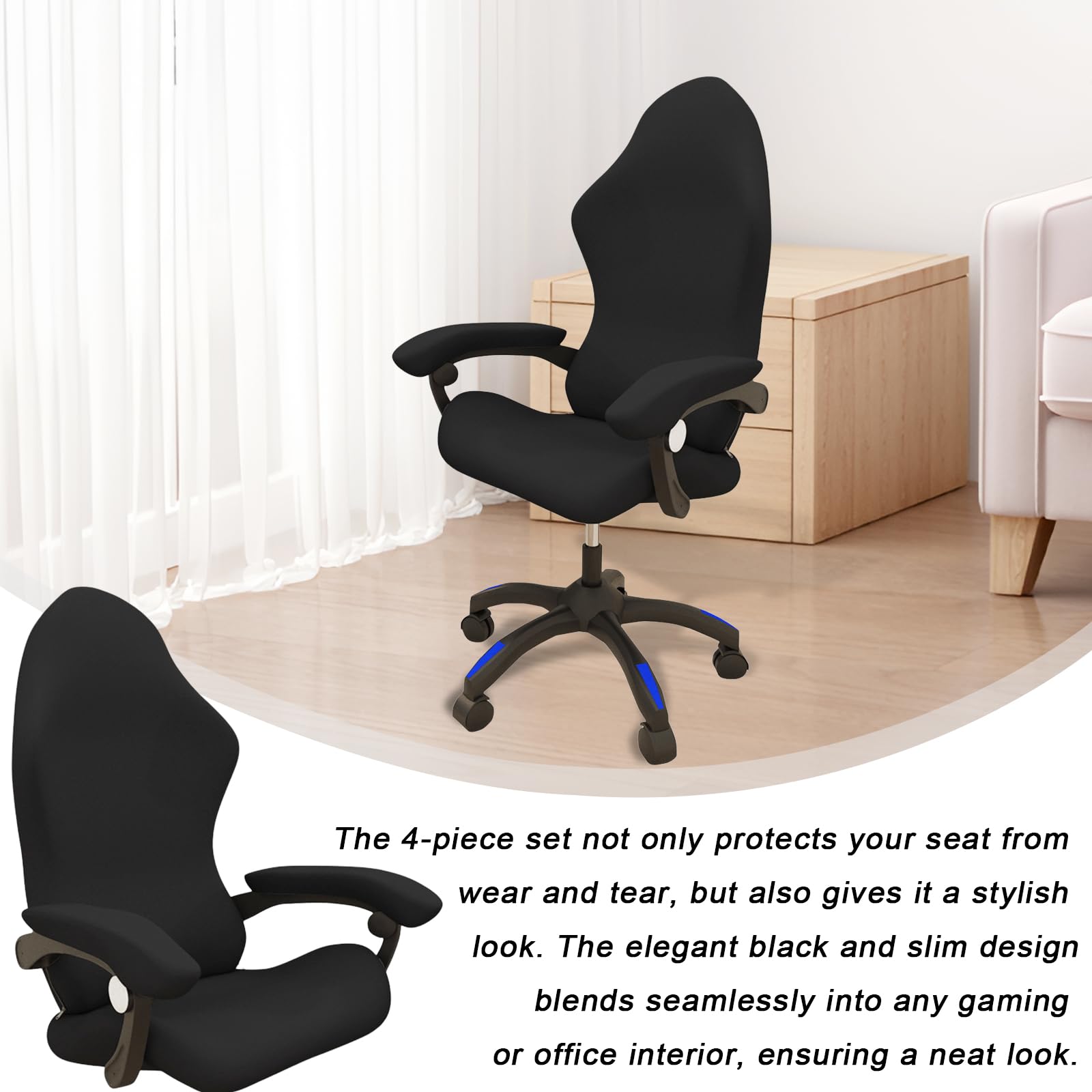 Set 3 Coprisedie Gaming WIYETY - In Peluche Nero, Lavabile, Per Sedia Ufficio O Gaming, Taglia XL - Foto 4