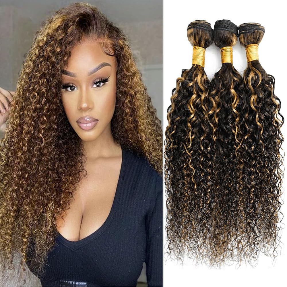 Hiaplame P1b27 Human Hair Bundles Blonde Kinky Curly Human Hair Bundles Unprocessed Brazilian Virgin Hair 3 Bundles Ombre Curly Bundles Hair Weave for