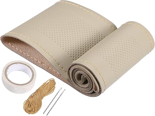 uxcell Funda para volante de automóvil de 14.6-15.2 pulgadas de diámetro, costuras cosidas a mano, universal, transpirable, cómoda, piel sintética