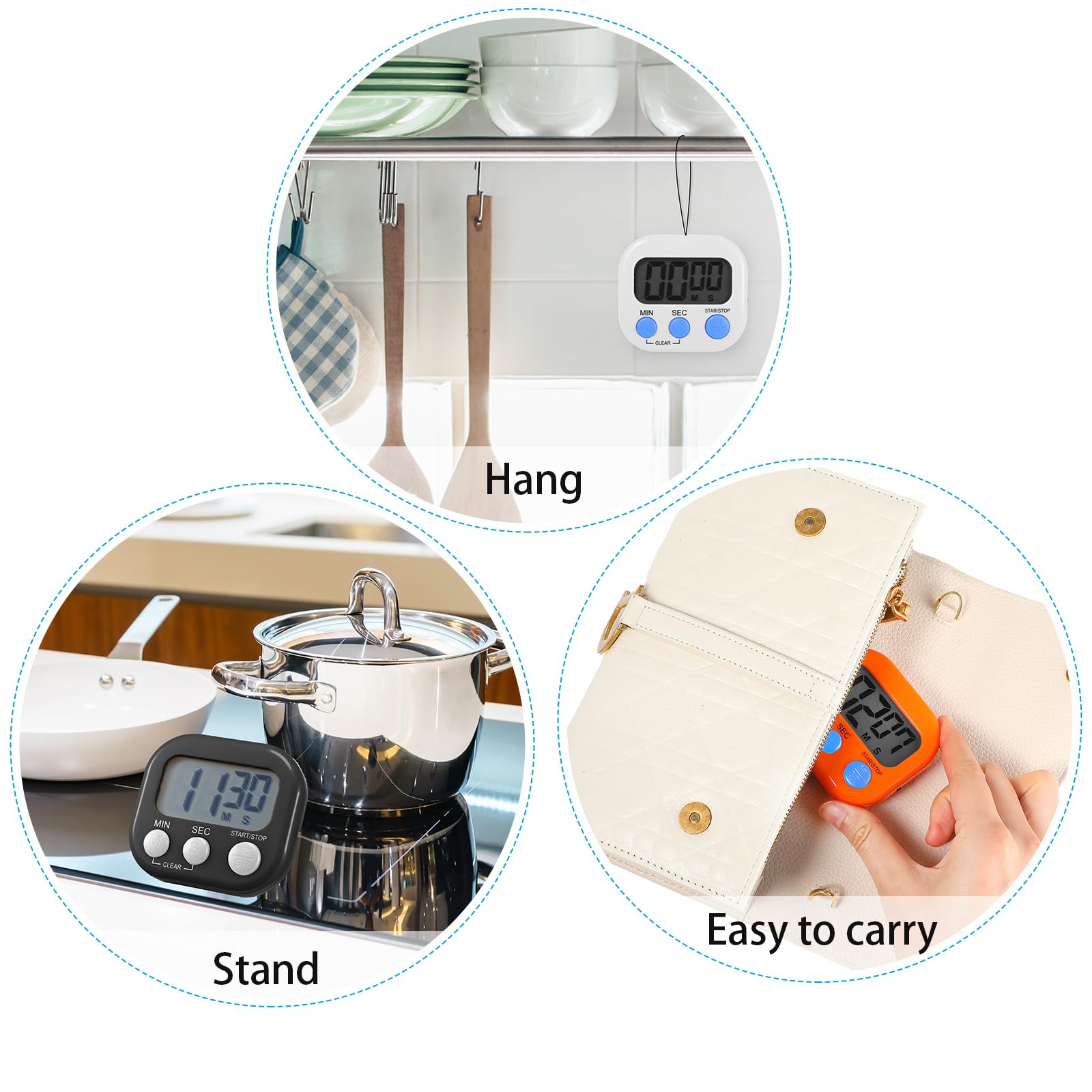 Weewooday Temporizador digital de cocina, multifunción, temporizadores de dígitos grandes para el aula, cronómetro electrónico magnético de cuenta regresiva, alarma fuerte, cronómetro para cocinar