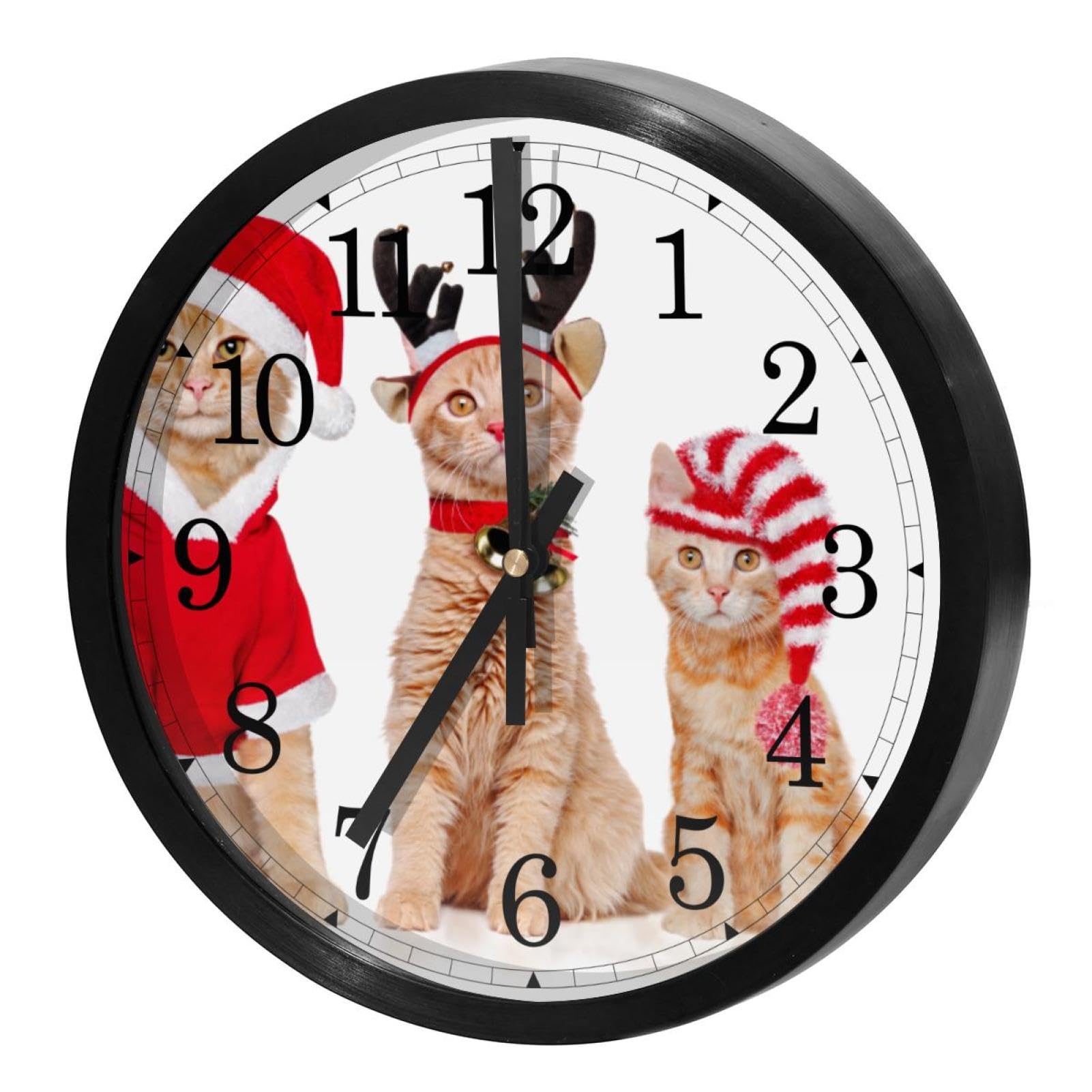 Horloge murale pour maison et cuisine au design de chats de Noël mignons pour les fêtes