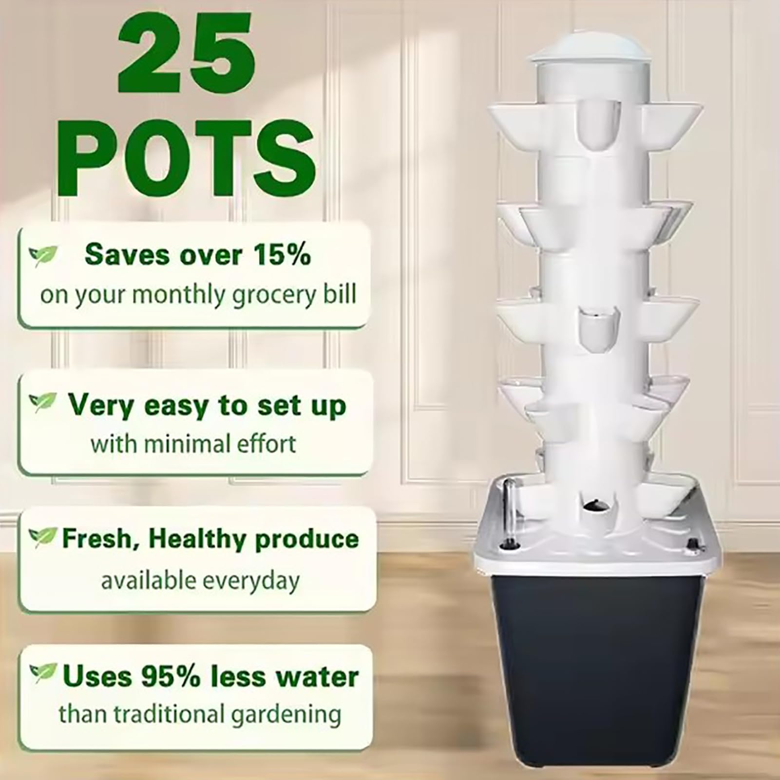 Hydrokulturm Pflanzer Pflanzer für Kräuter, Gemüse, Blumen, 25 Pflanzen, kleine Gartensäule für Haus, Schule und Wohnung