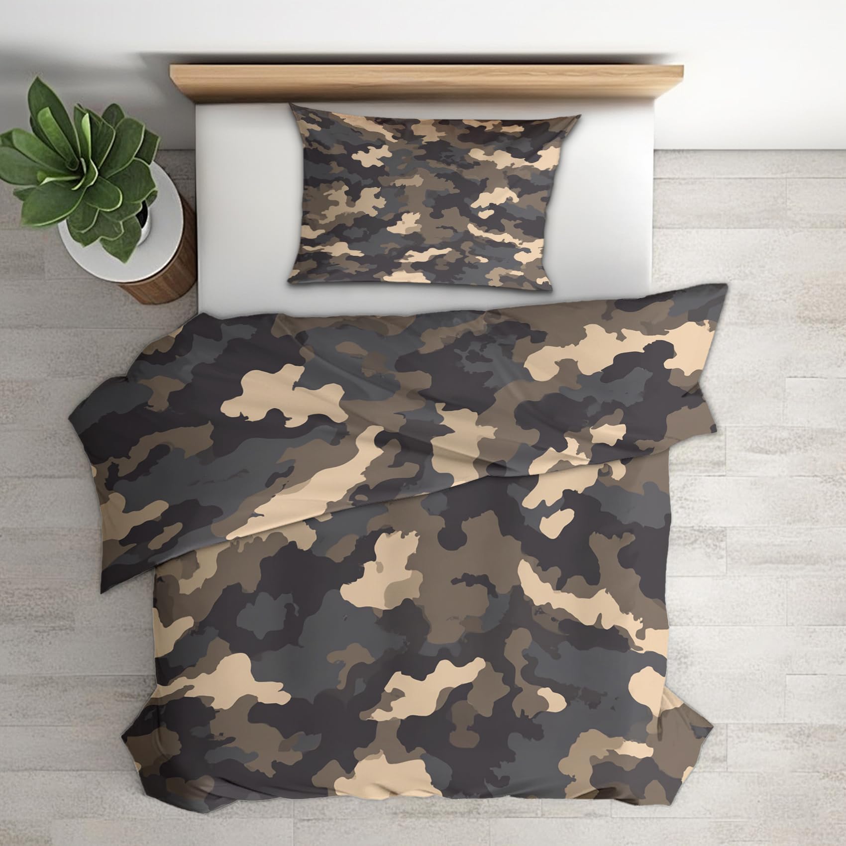 Generisch Tarnmuster Bettwäsche 140x200 2tlg, Schlafzimmer Deko Bettbezug und 1 Kissenbezug 70x90, Kinder Armee Tarnmuster Deckenbezug mit Reißverschluss, Weich Mikrofaser YAG3-18