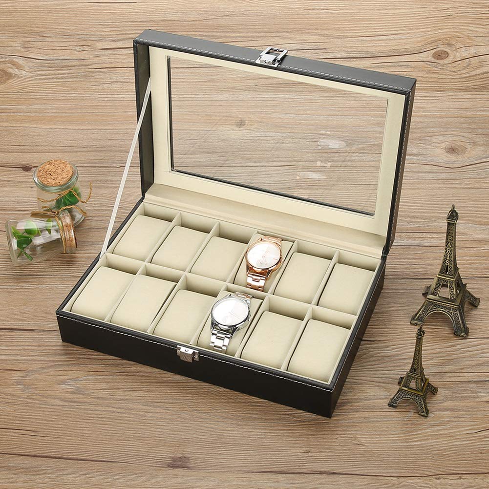 Vitrina de Reloj de Cuero de PU con 12 Rejillas, Caja de exhibición de Joyas para Relojes, Caja de Almacenamiento de Relojes de joyería para clasificar y exhibir Relojes,