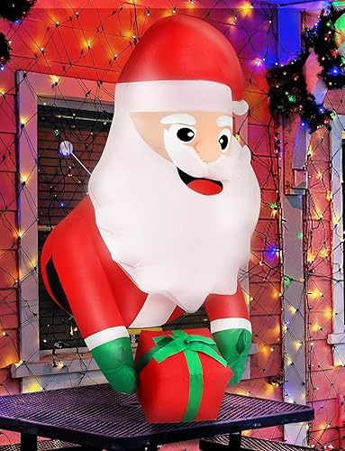 Inflables de Navidad para decoraciones al aire libre – Inflables de Navidad de 4.1 pies con LED integrado Papá Noel que entrega regalos estalló de