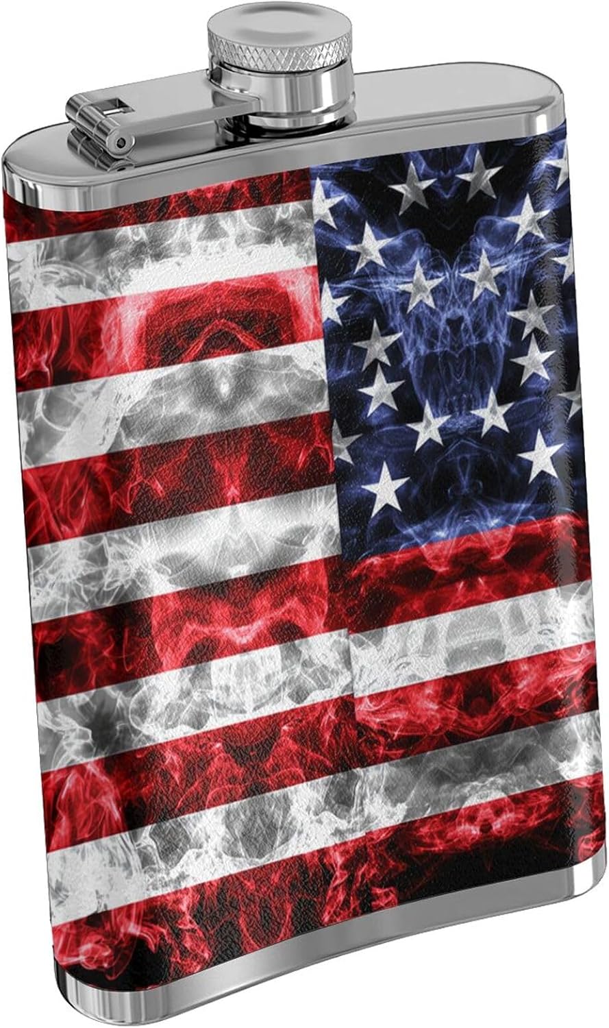 American Flag Flask 8oz for Men Women,Personalized Cute Hip Flask Stainless Steel Portable Pocket Whiskey Flask Leak Proof for Outdoor Climbing Camping Bar Party Drinker