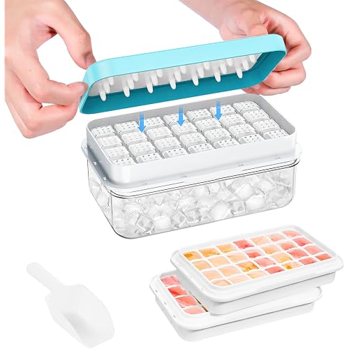 PHINOX Ice Cube Tray with Lid and Bin, Easy Release 56 Cubes for Freezer