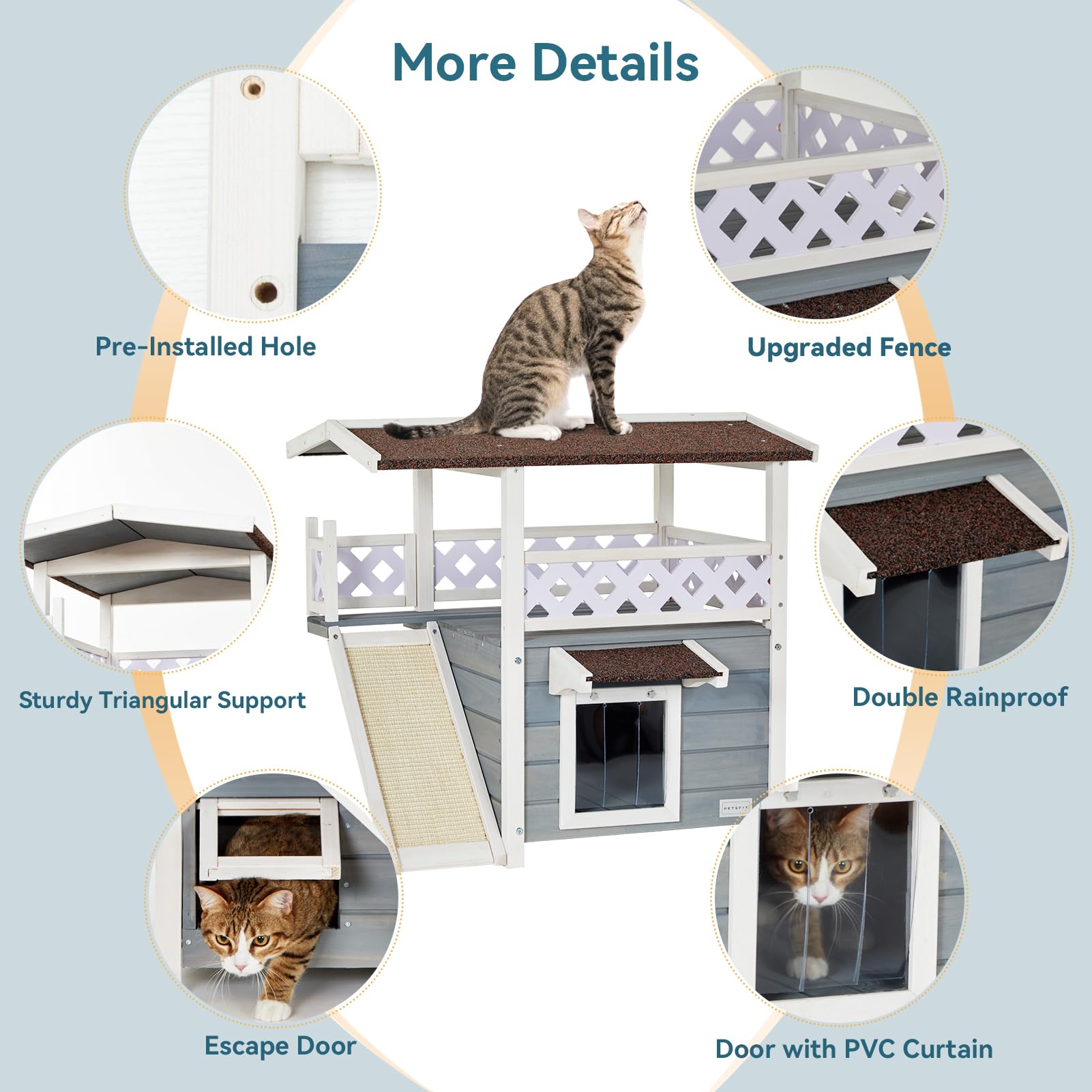 Houten Kattenhuis Buiten – Geïsoleerd – Verhoogd Ontwerp – Met Deurgordijn – Voor Kleine Dieren – Oranje – 60x60x81,5cm
