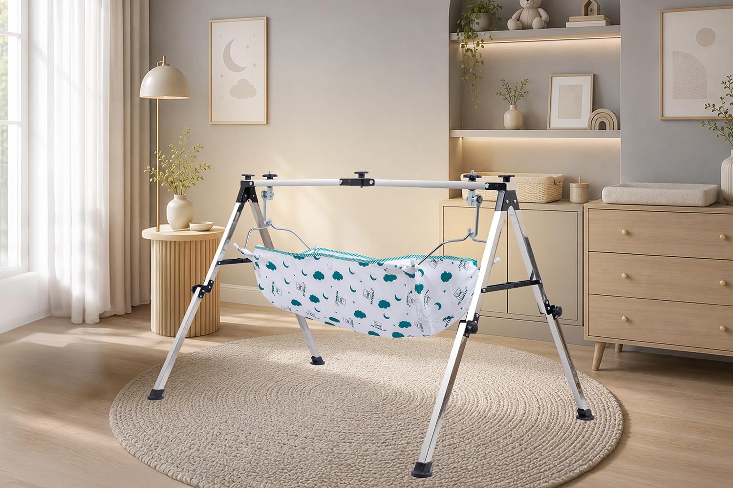 Full Foldable Baby Cradle, Ghodiya, Palna, Jhula (NRI Cradle)- Stainless Steel with Mosquito Net-image-48