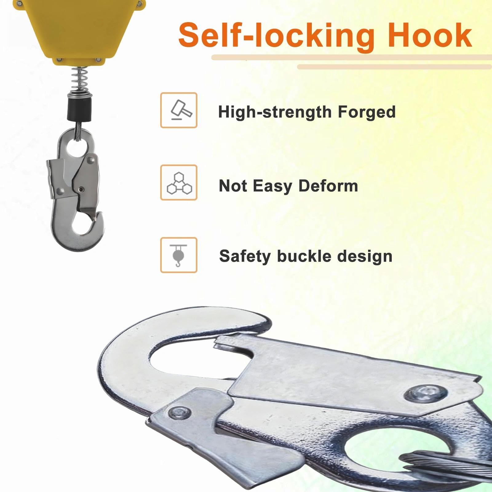 Antichute a Rappel Automatique, 3-20m Dispositif Anti Chute a Rappel Automatique, Harnais de Securite Anti Chute Professionnel pour Toiture, D'échafaudage et Travaux en Hauteur,150kg(Jaune,15M)