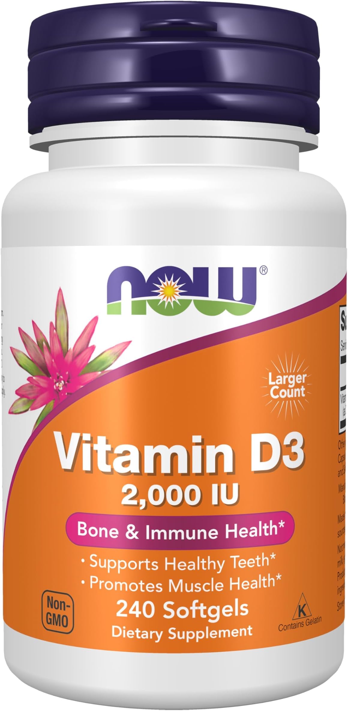 NOW Foods Supplements, Vitamin D-3 2,000 IU, High Potency, Structural Support*, Softgels, 240 Count (Pack of 12)