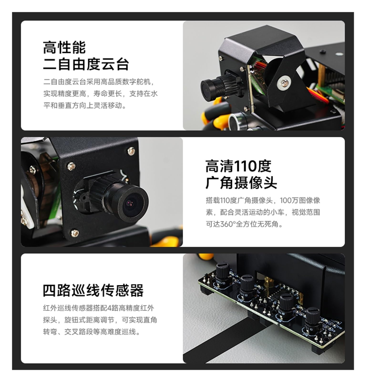 Adecuado para kit de chasis 4WD con codificador de velocidad Smart Vision Car Mechname y rueda para ROS Robot Camera Recognition Chassis Encoder Motor Robot Car Kit (amarillo D)
