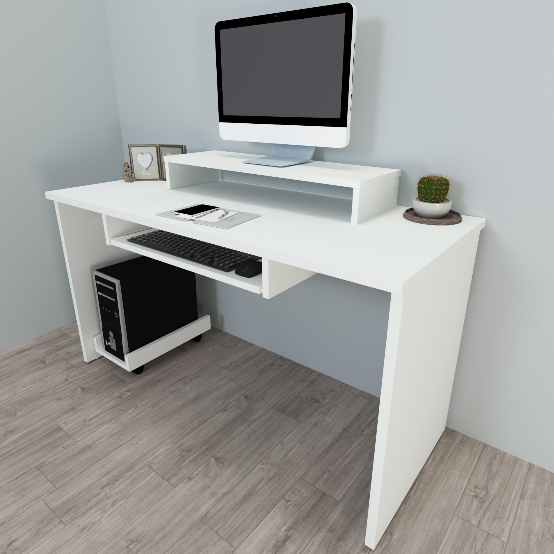Henor Mesa Escritorio en Madera 100 x 80 x 75 cm con Niveladores para Ordenador Y Estudio En Oficina O Habitación. Blanco.