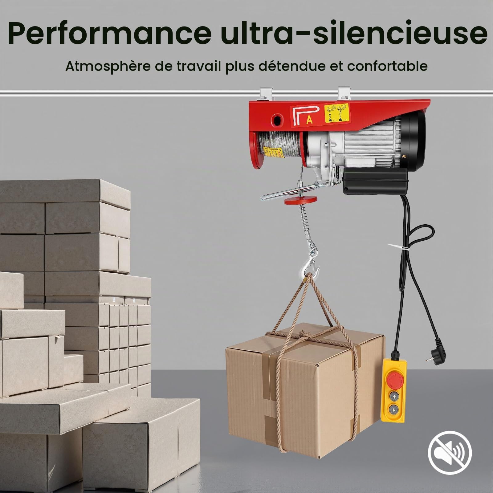 Palan électrique 1350W, Surcharge Ascenseur Treuil électrique 220V, Suspension Simple et Double400KG/800KG,10 m/min, Rouge
