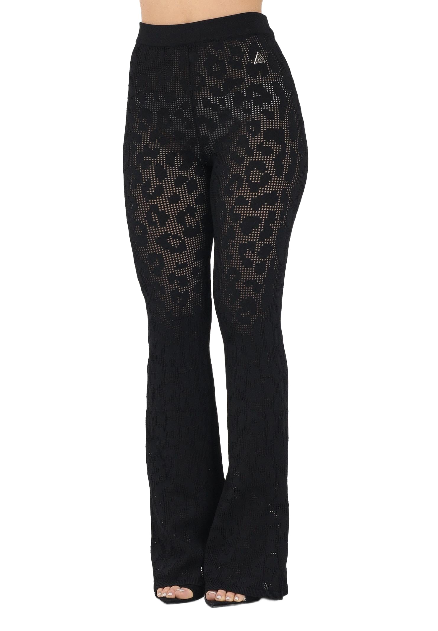 Akep Pantalone Nero da Donna in Maglia Traforata