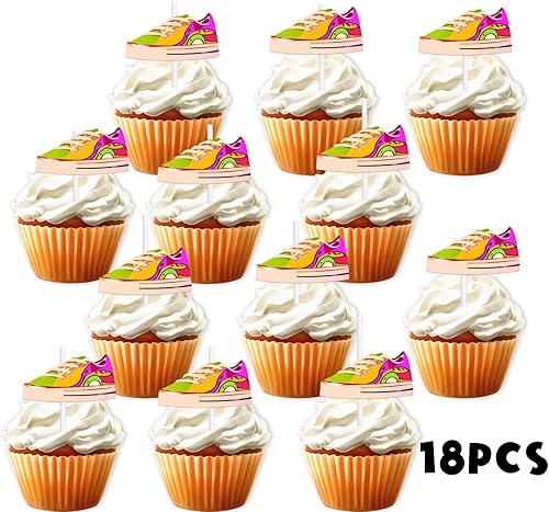 Miniatura 3 de 18 piezas de decoración de postre con purpurina dorada de los años 80 y 90 años 80 y 90, suministros de decoración temática de zapatos de hip hop,